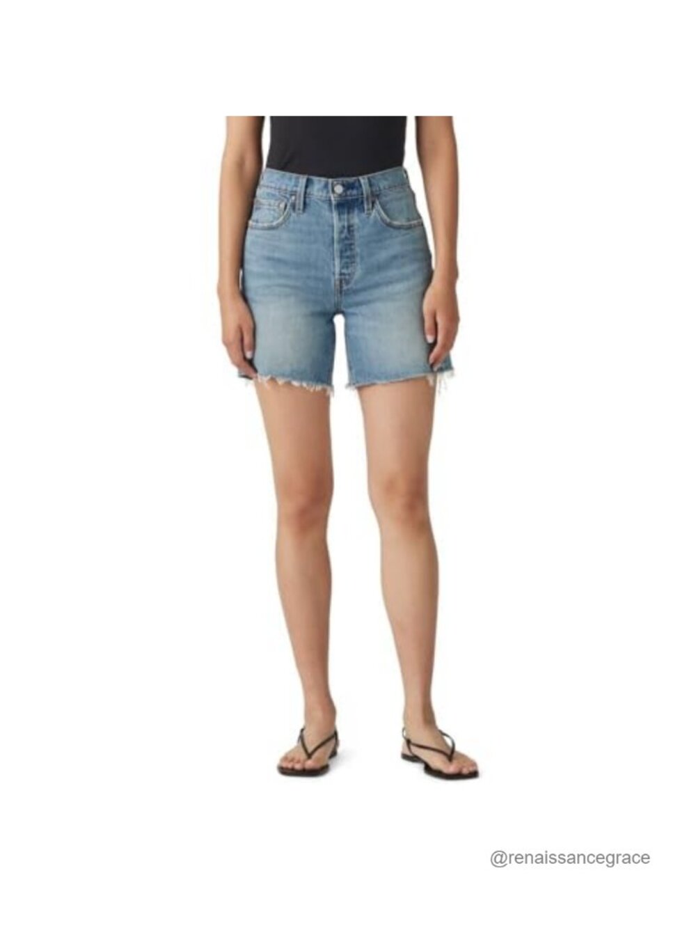 High Rise Straight Leg Cut-Off Denim Shorts